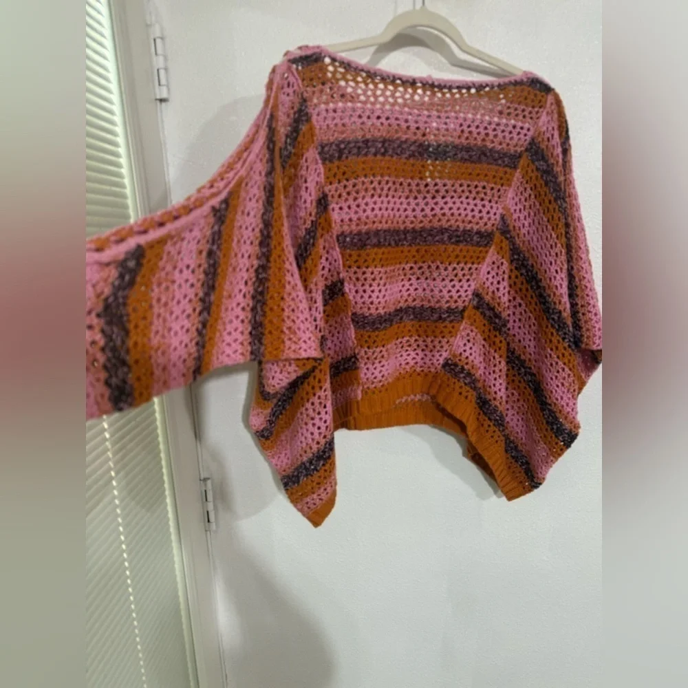 FREE people knetted poncho sweater with sleeves NWT multicolor oversize Sz M